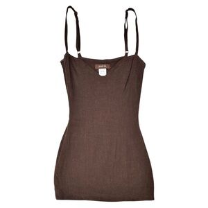 Proof Canada Brown Linen Blend Spaghetti Strap Sleeveless Mini Dress